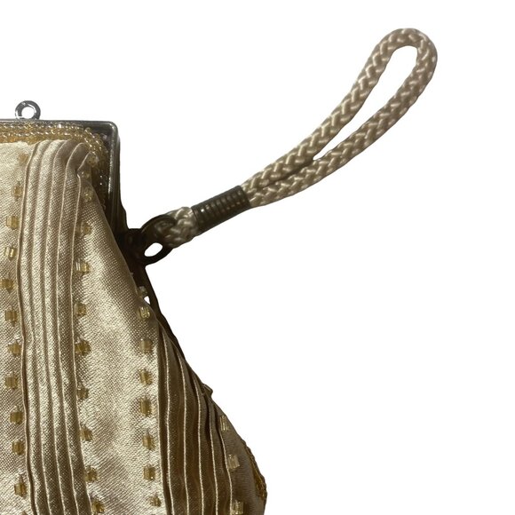 VINTAGE 60s Gold Beaded Kisslock Clutch Evening Purse Mad Men Retro Glam - Picture 8 of 16